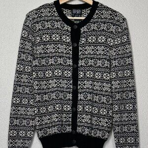 Vintage Escada Sport 100% New Wool Knit Cardigan Blk/Wht Snowflake - Women's S